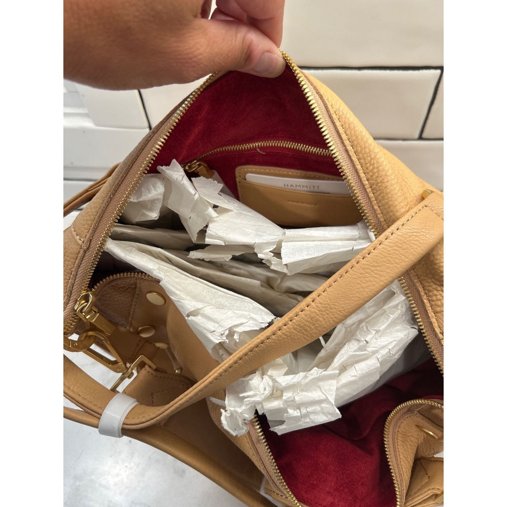 Hammitt Daniel Large Satchel Women L Barley Tan NWT Leather Gold Studs Hobo Bag - Picture 7 of 11